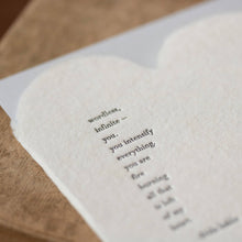 Load image into Gallery viewer, Kahlo Quote Deckled Heart Handmade Paper Letterpress Card
