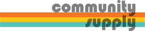 Community Supply logo with orange, yellow and aqua rainbow stripes