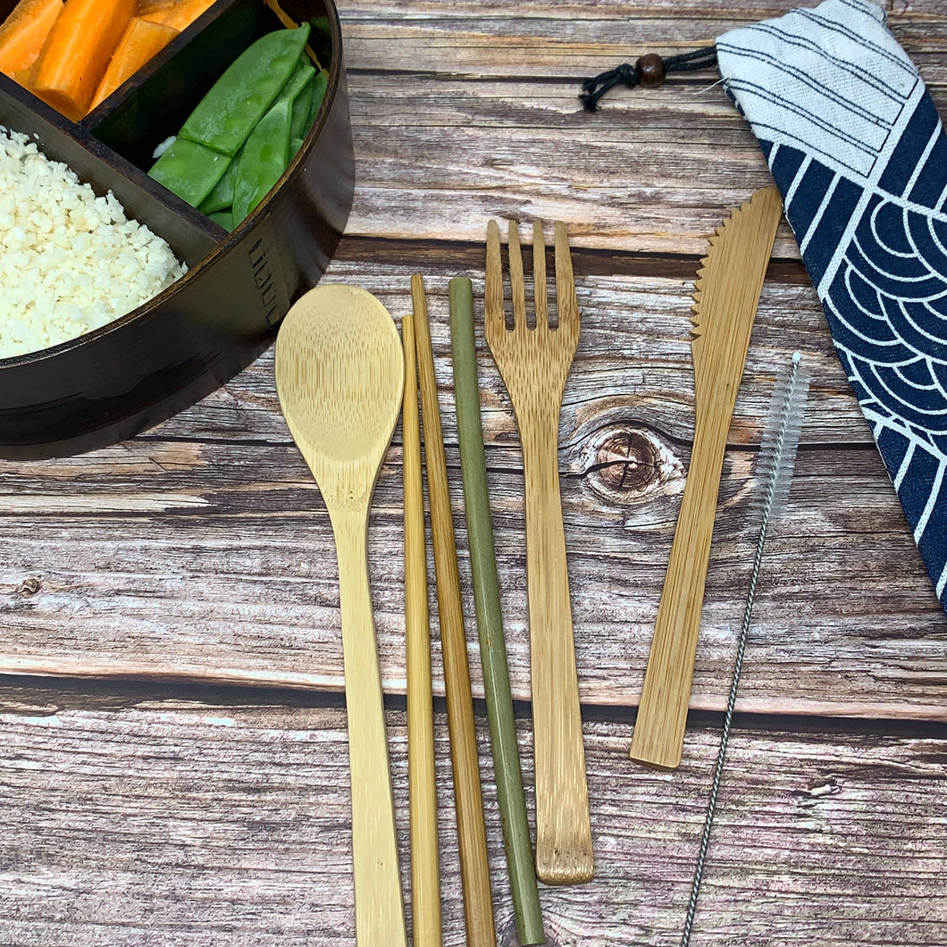Reusable Bamboo Cutlery Travelling Set with Cotton Pouch