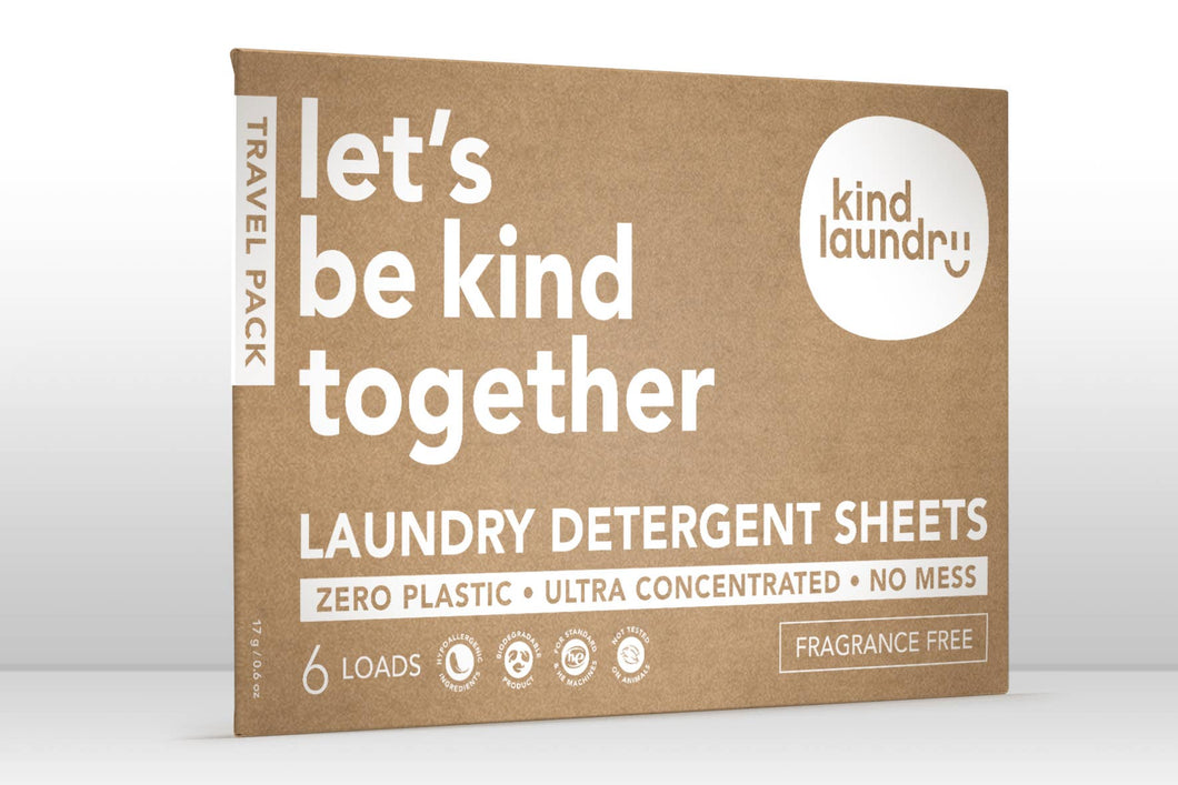 Laundry Detergent Sheets Travel Pack - Fragrance Free 6 Load