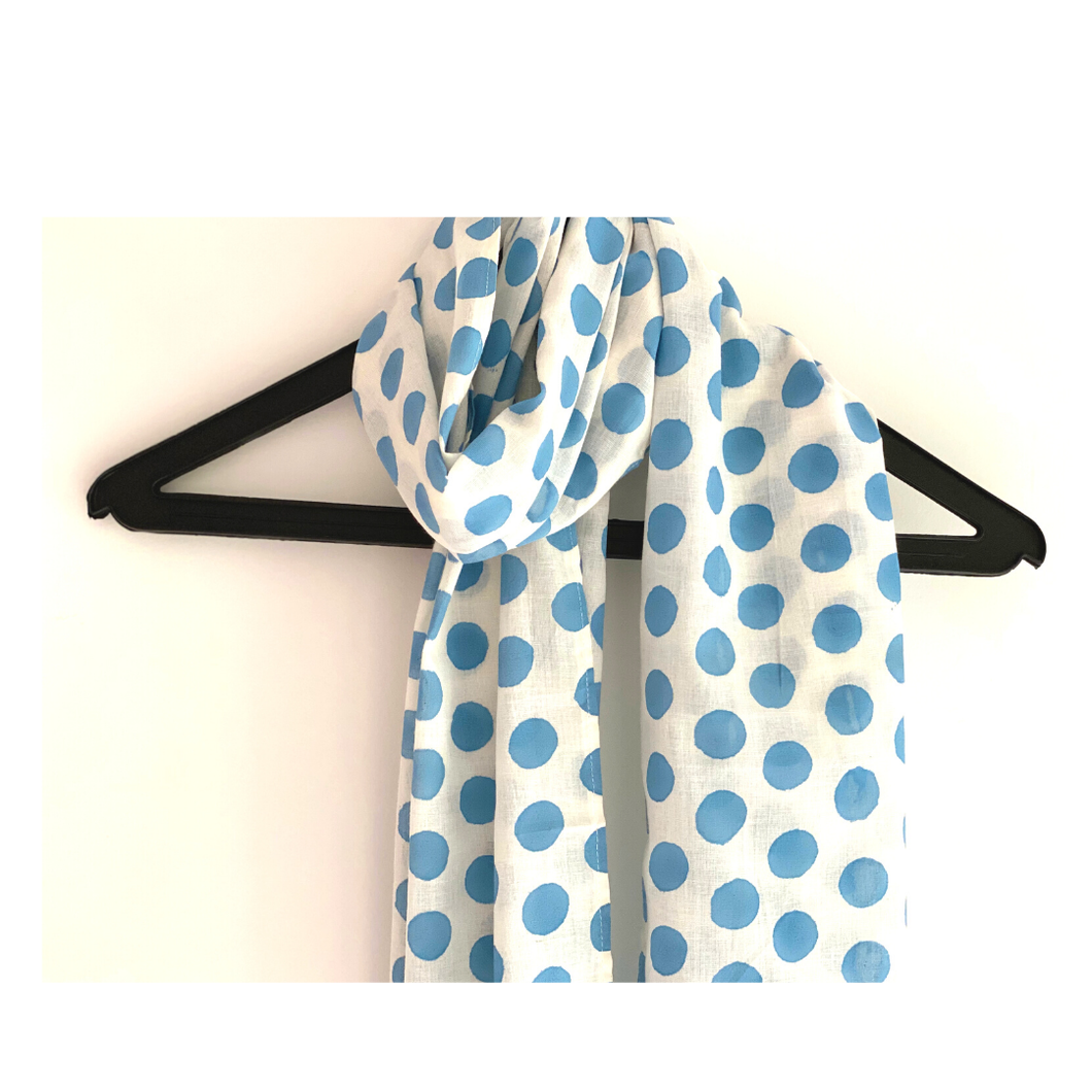 Stole / Scarf - Blue and White Dot Block Printed