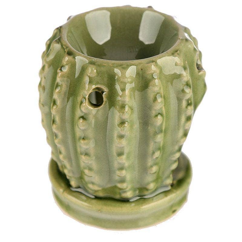 Mini Ceramic Cactus Oil Burner / Wax Warmer, Light Green