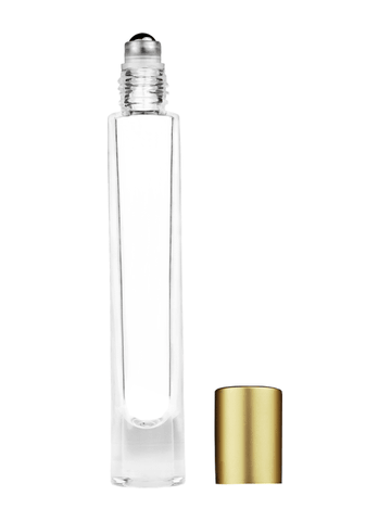 Tall Clear Cylinder Aromatherapy Glass Bottle with Metal Roller with Gold Cap Ball-9ml