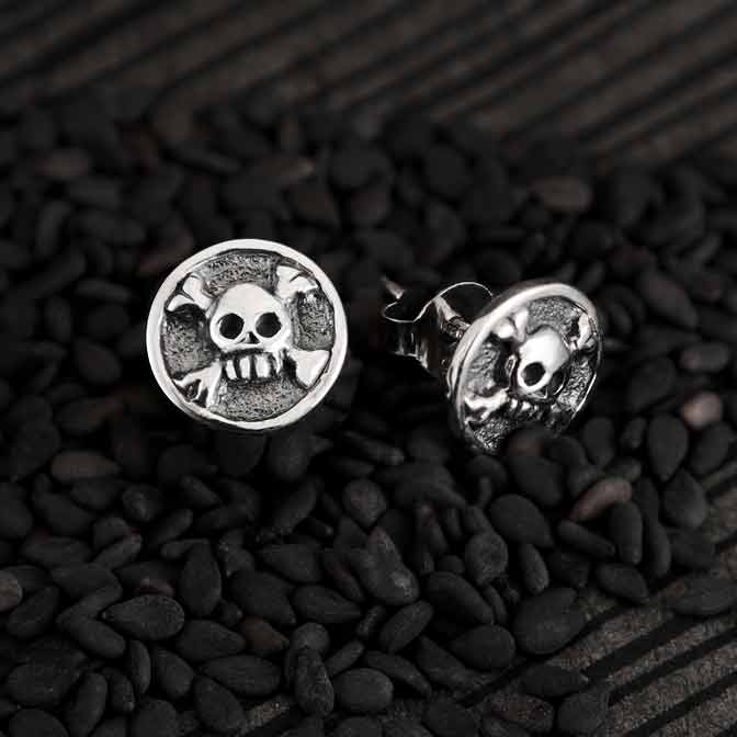 Sterling Silver Skull and Crossbones Post Earrings 9x9mm by Nina Designs