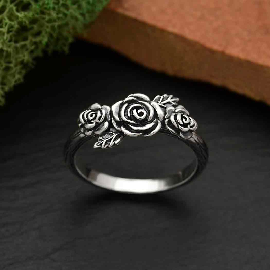 Sterling Silver Triple Rose Ring by Nina Designs