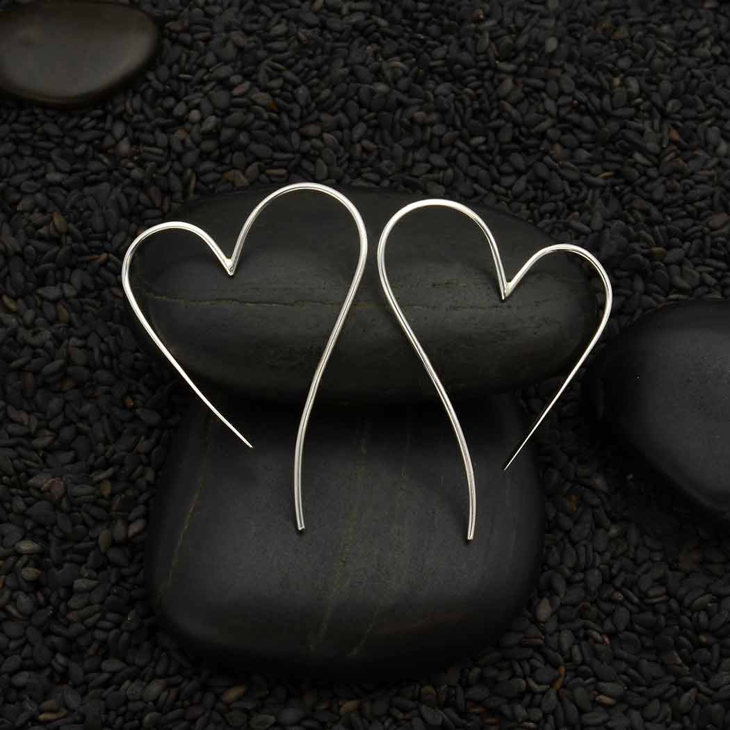 Sterling Silver Wire Heart Hoop Earrings 39x28mm by Nina Designs