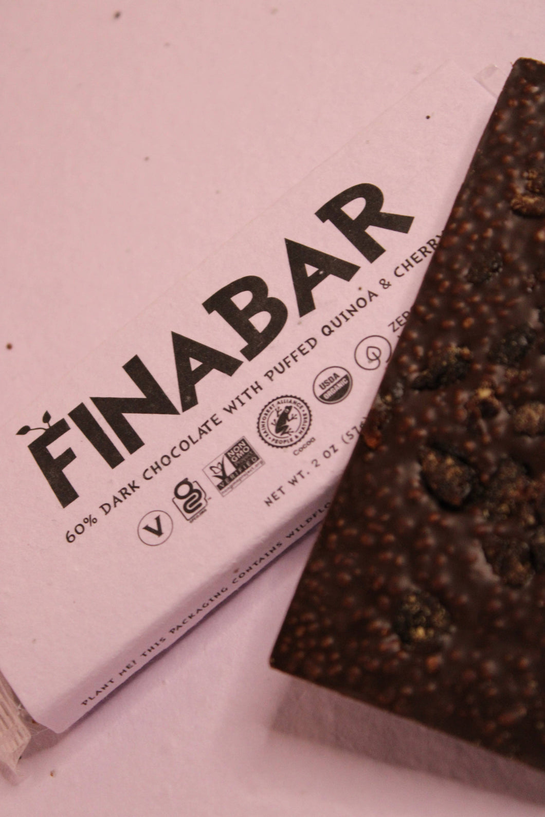 Finabar 60 % Dark Chocolate With Puffed Quinoa & Cherry