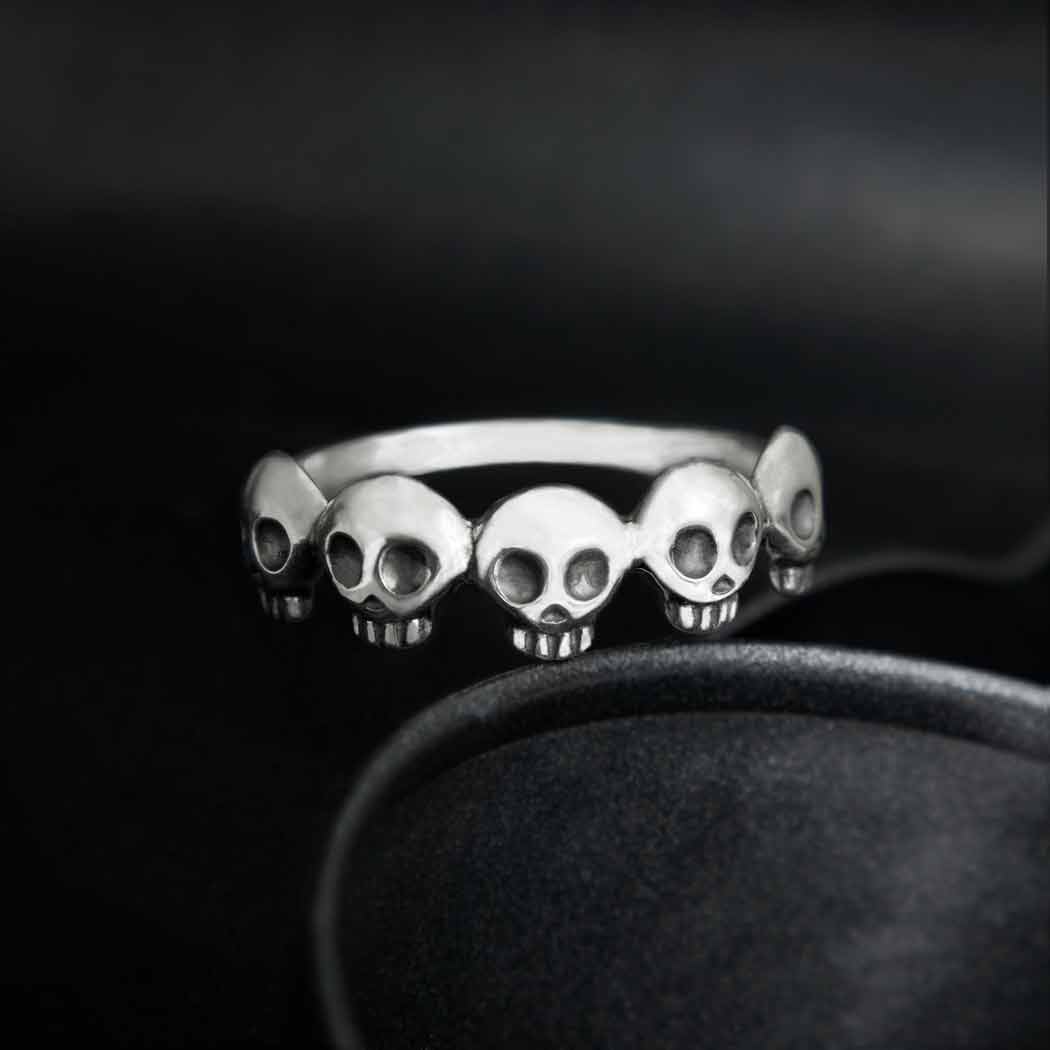 Sterling Silver Five Skull Ring by Nina Designs