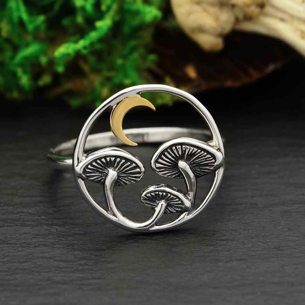 Sterling Silver Mushroom Ring with Bronze Moon by Nina Designs