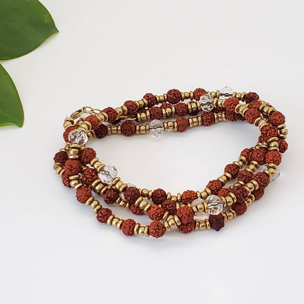 Crystal beaded Rudraksha seed necklace/wrap bracelet combo