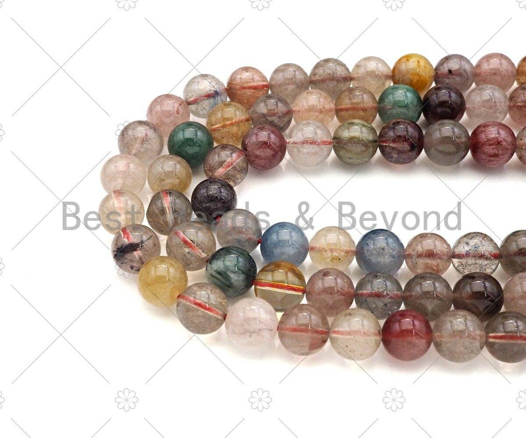 Quality Natural Multicolor Rutilated Quartz Smooth Round Beads, Sku#U1155