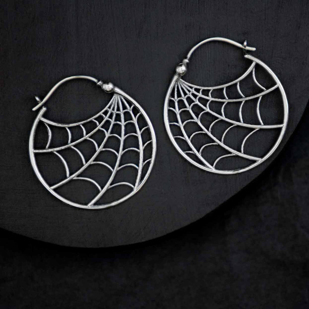 Sterling Silver Spiderweb Hoop Earrings 26x26mm by Nina Designs
