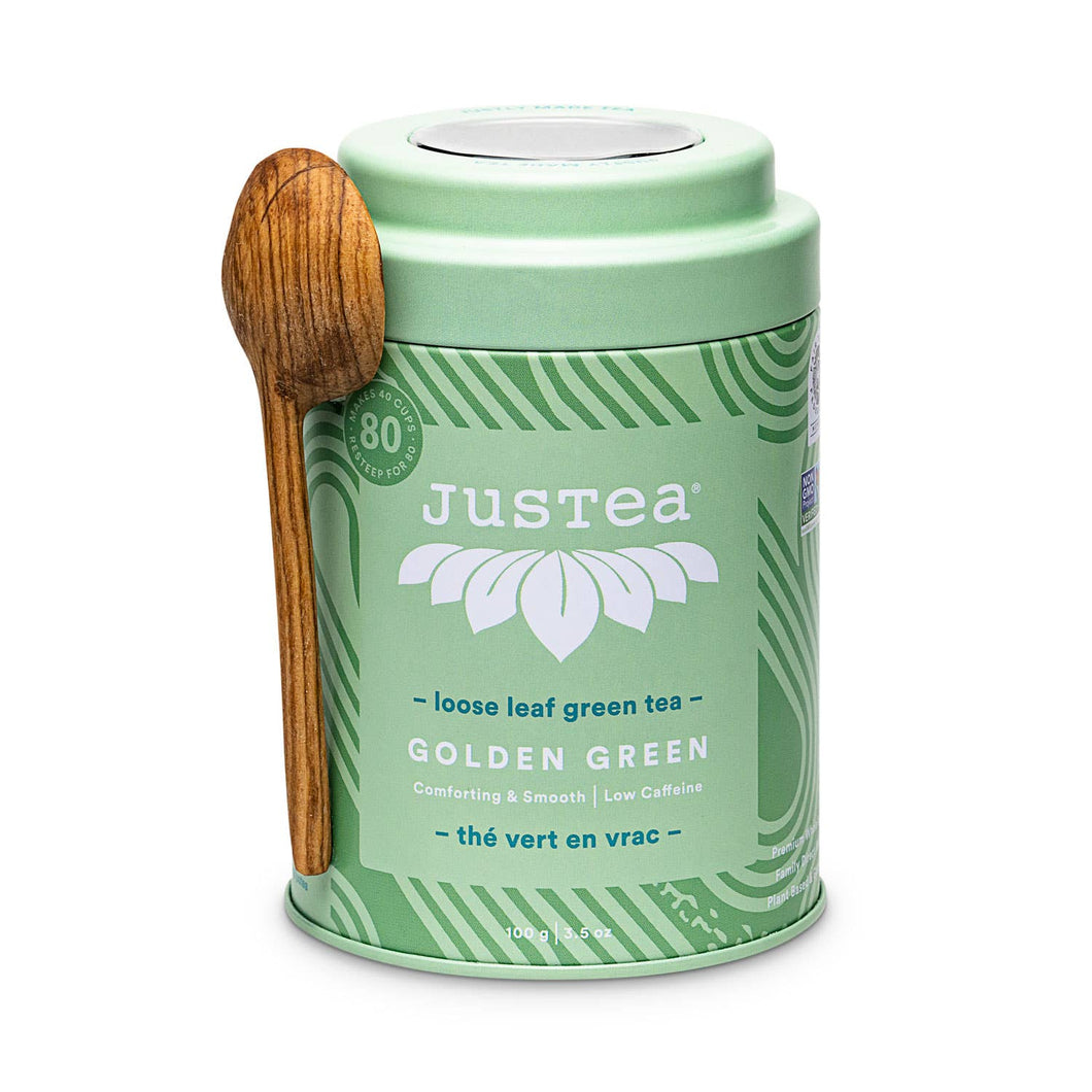JusTea Golden Green Tin with Spoon
