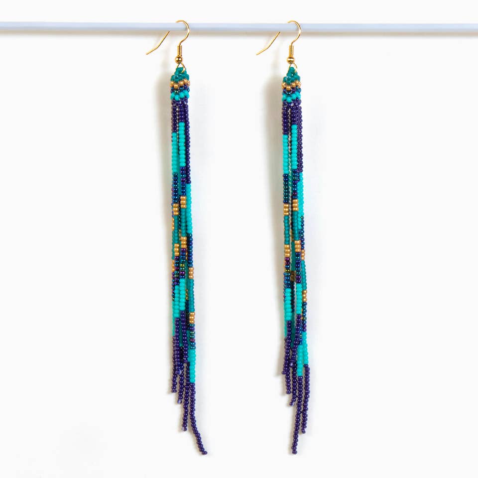 Altiplano Beaded Fringe Duster Earrings-Turquoise