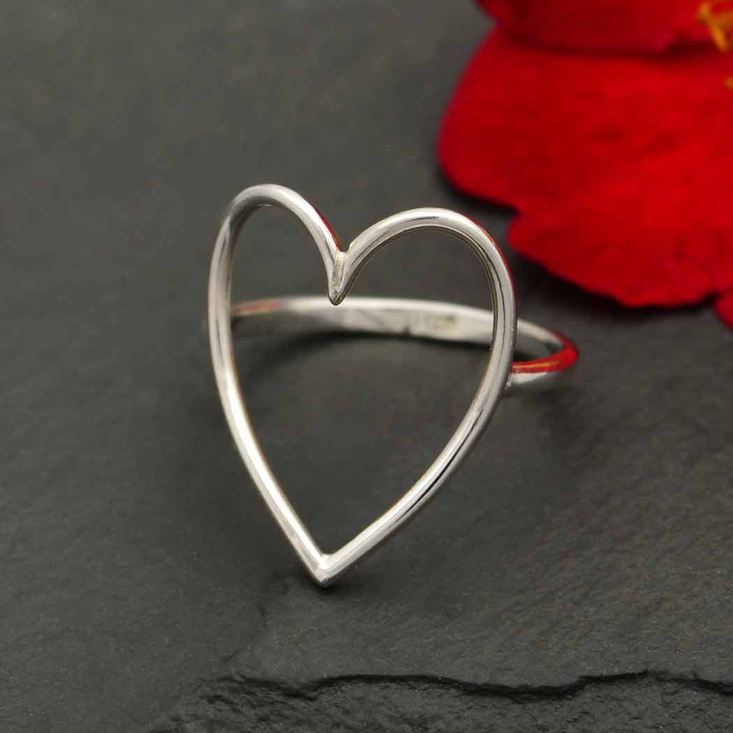 Sterling Silver Large Wire Heart Ring by Nina Designs