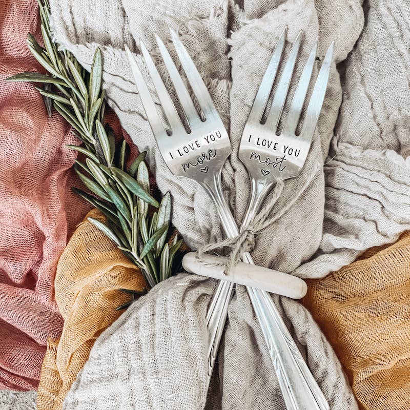 Sweet Thyme Design I Love You Most / I Love You More Wedding Forks