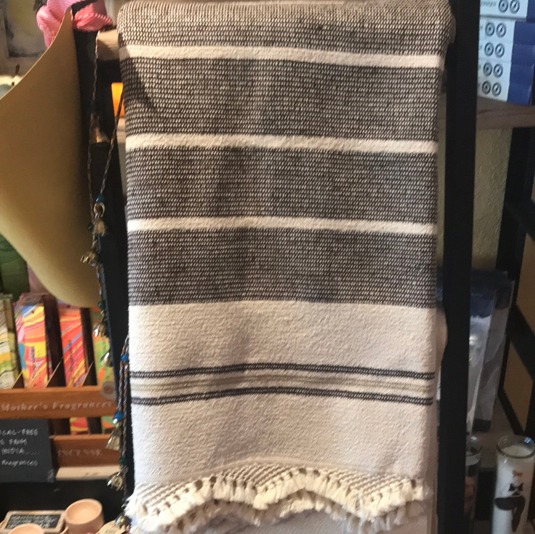 Hand-woven Cream Throw with Large Brown Stripes