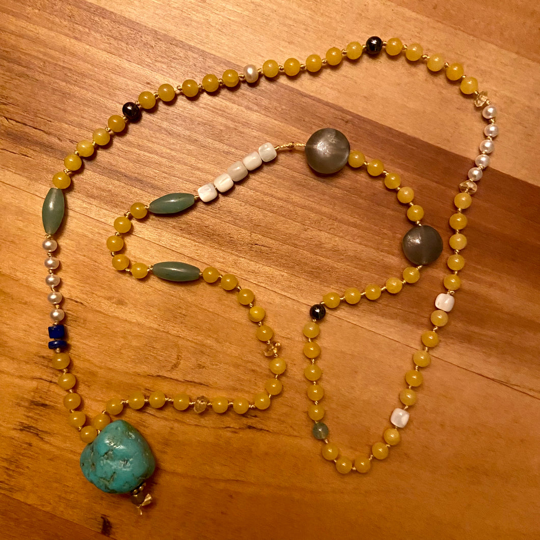 Hand Strung Yellow Jade Necklace