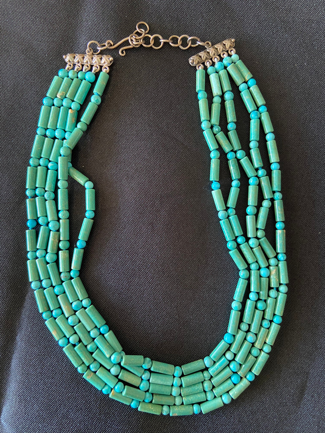 Vintage American Turquoise Necklace with Sterling Silver Antique Clasp