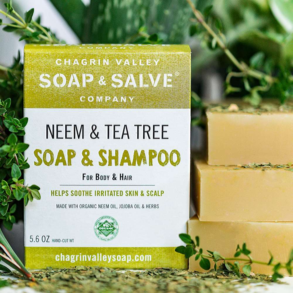 Chagrin Valley Soap & Salve Shampoo Bar: for Hair and Body, Neem & Tea Tree
