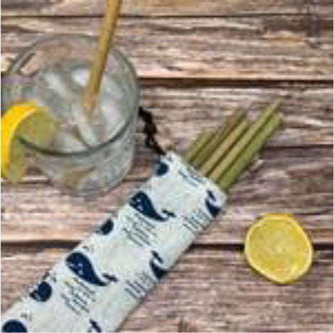 Bamboo Straw Set with Natural Cotton Pouch, Set of 5 Straws